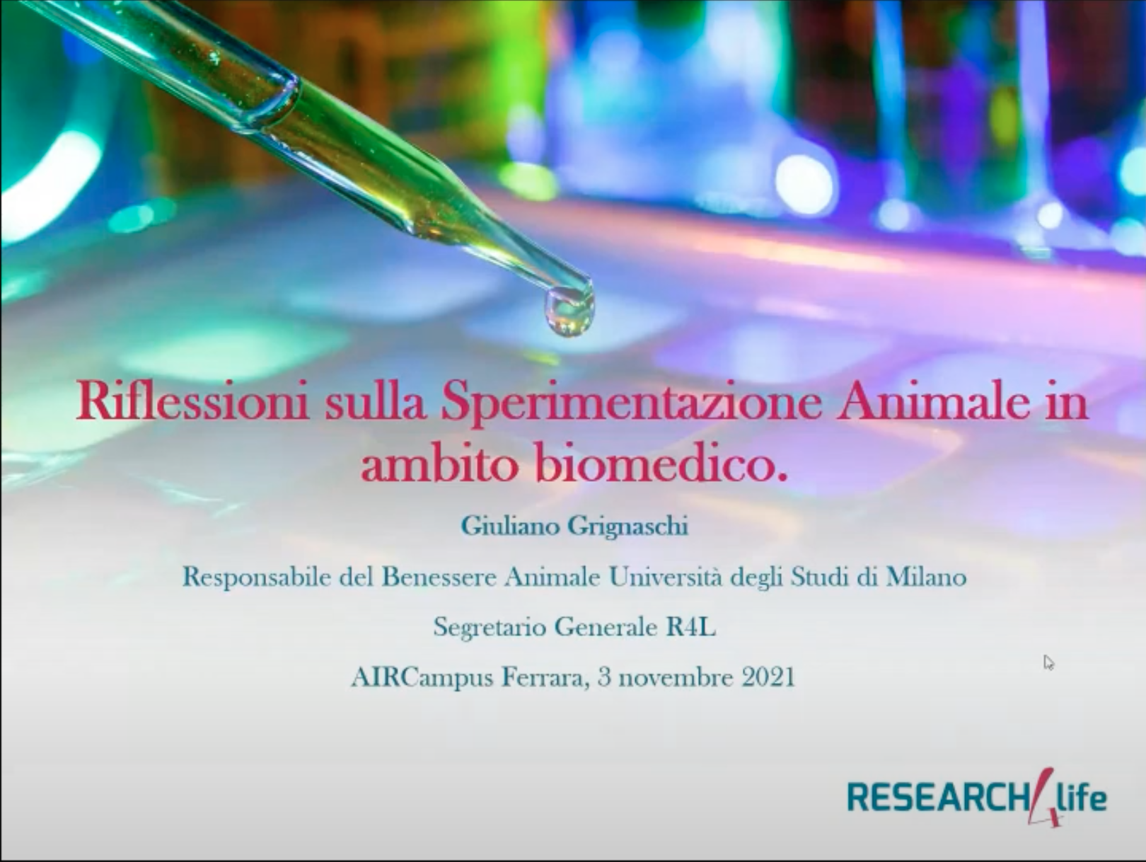 Riflessioni sulla sperimentazione animale: l’intervento di Giuliano Grignaschi ad AIRCampus