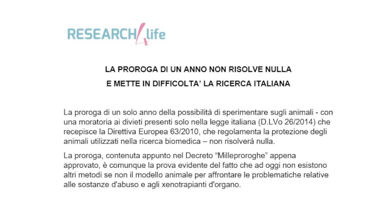 La proroga di un anno non risolve nulla e mette in difficoltà la ricerca Italiana